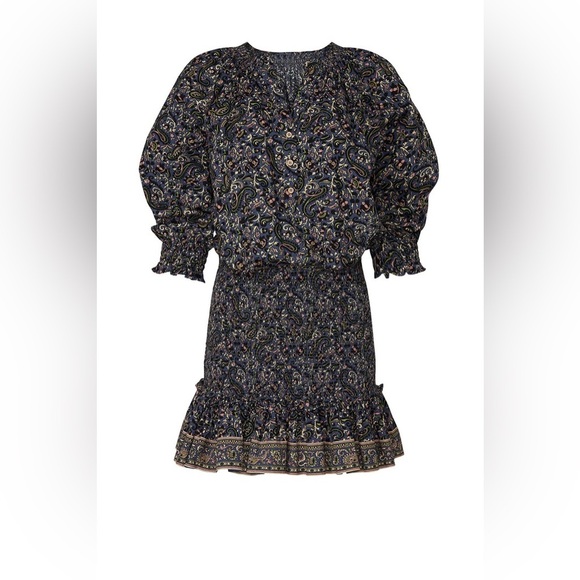 New! Veronica Beard Karlina Paisley Smocked Cotton Mini Dress 💙 size 0 - Picture 4 of 6